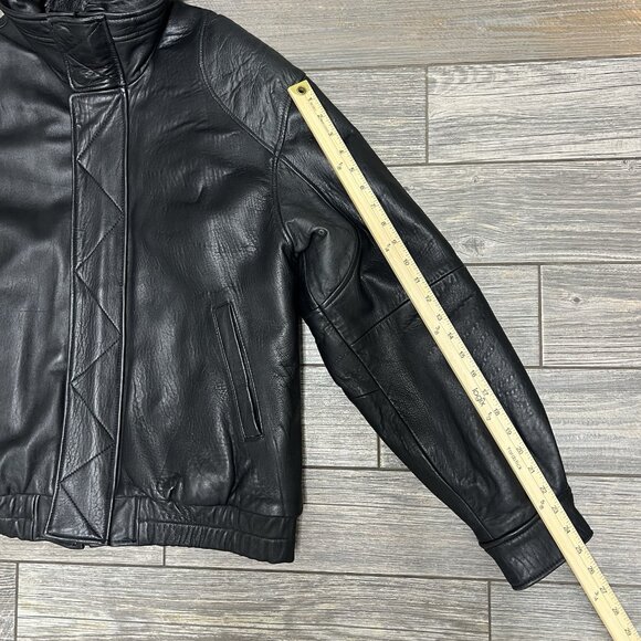 VTG John Ashford Leather Bomber Jacket Large Black Genuine New Zealand Lambskin - Picture 10 of 16